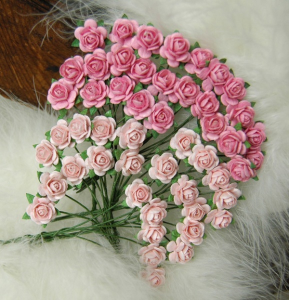 Lys Rosa Roser Papirdesign - Roser - 1,0cm - Rosa og lys rosa - Kreativ Scrapping