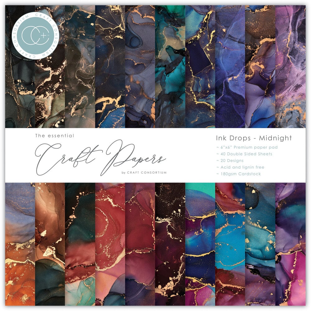 Craft Consortium Double-Sided Paper Pad 6x6 Zoll – 40 Blätter, 20 Designs, 180 G/m², Säurefrei