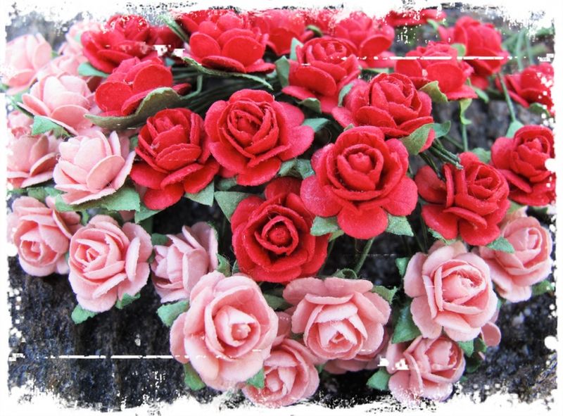Lys Rosa Roser Papirdesign - Roser - 1,2cm - R -> Sommerød og lys rosa - Kreativ Scrapping