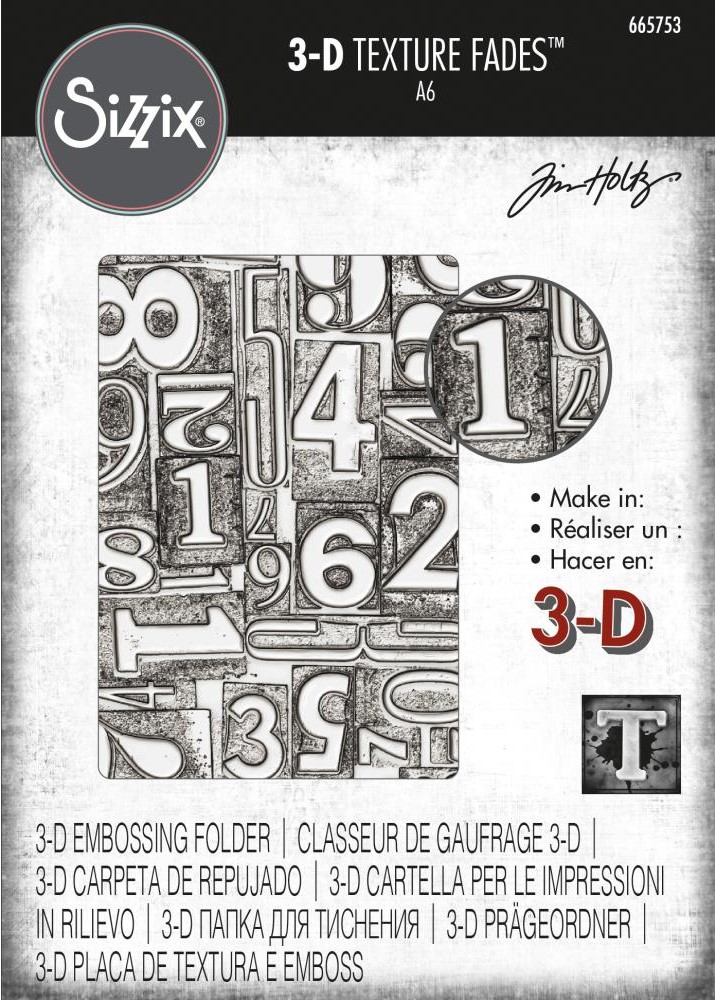 Classeur De Gaufrage 3D Sizzix Texture Fades Par Tim Holtz - Design Numéroté - Compatible Big Shot - 15,9 X 10,8 Cm - 1